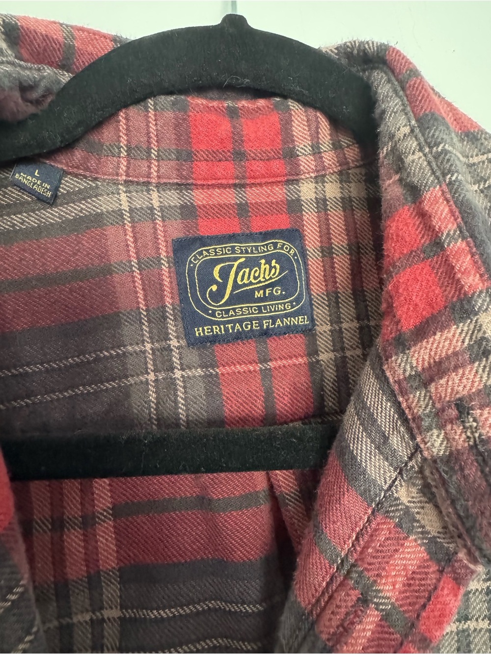 Jacks MFG Red and Black Plaid Button-Up Flannel Shirt Size Large 100% Cotton - Picture 2 of 8